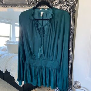Teal Long Sleeve Silk Blouse